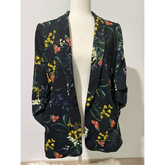 Chico’s floral black blazer ruched sleeve open front (1) U.S 8 - Picture 10 of 11